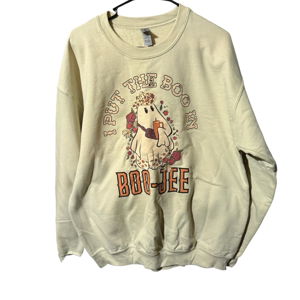 I PUT THE BOO IN BOO-JEE  sand crewneck  sweater. Made by me!